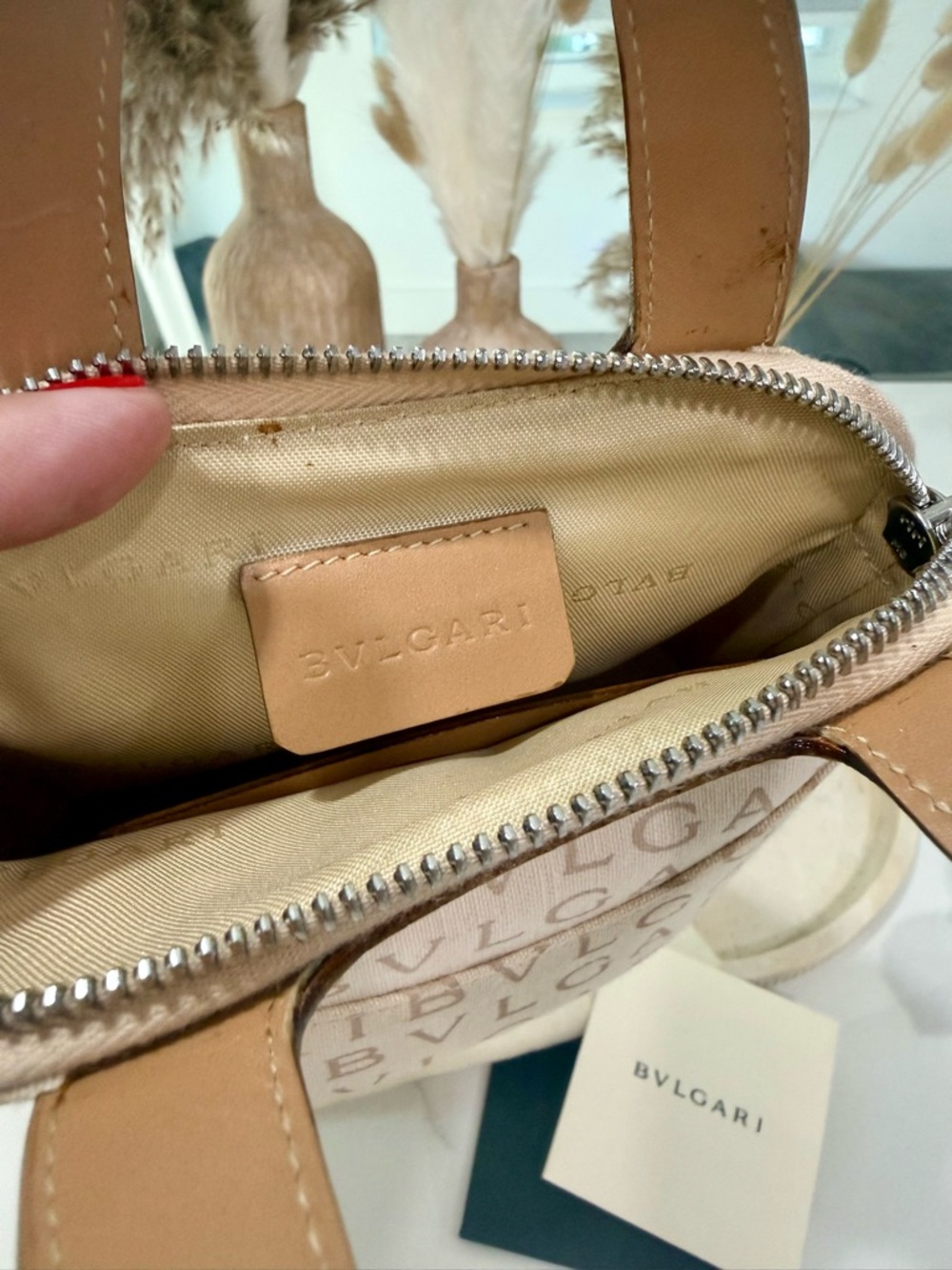 Bvlgari Logomania Mini Tote Bag - Beige Canvas & Tan Leather - Authentic BULGARI - Picture 5 of 11